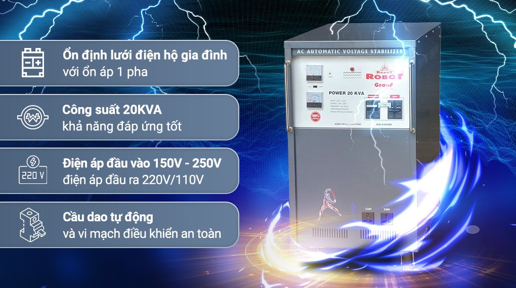 Ổn áp Robot 20KVA công suất mạnh mẽ, động cơ Servo ổn định điện áp liên tục