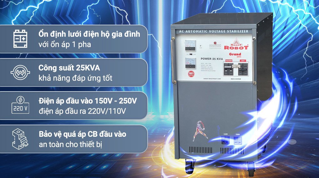 Ổn áp Robot 25KVA nhỏ gọn, đáp ứng nhu cầu điện cho gia đình và văn phòng