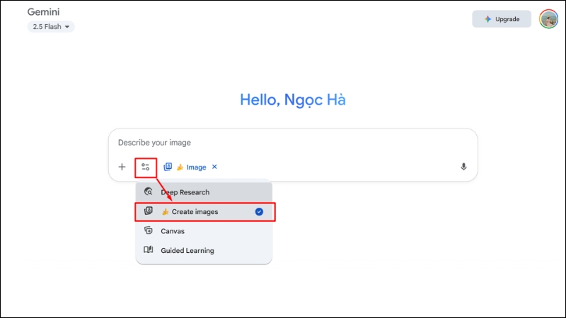 Chọn chế độ Tạo h&igrave;nh ảnh bằng Image