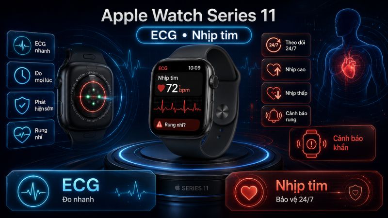 Apple Watch Series 11 do ECG va theo doi nhip tim 24/7 Apple Watch Series 11 do ECG va theo doi nhip tim 24/7