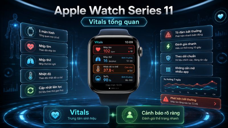Apple Watch Series 11 hien thi Vitals tong quan voi nhip tim, nhip tho va SpO2 Apple Watch Series 11 hien thi Vitals tong quan voi nhip tim, nhip tho va SpO2