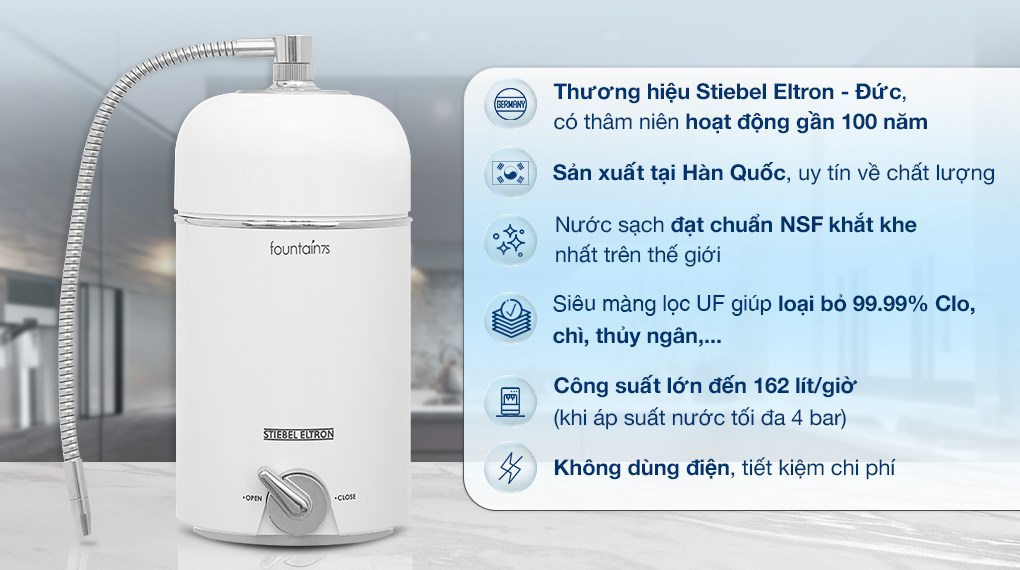 Thiết bị lọc nước UF Stiebel Eltron Fountain 7S để bàn, 1 lõi tích hợp 7 cấp lọc