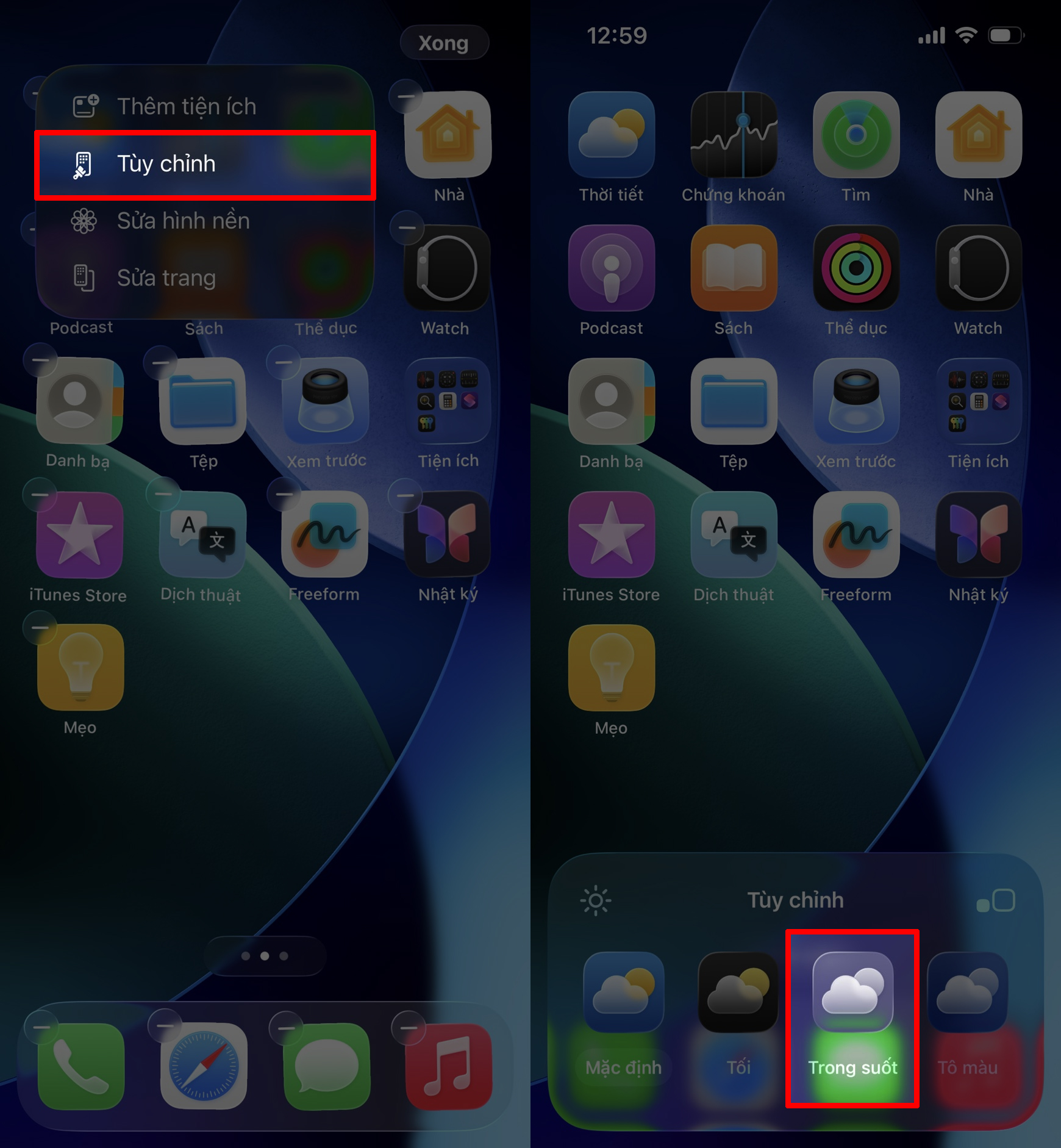Cách làm icon trong suốt cho iPhone trên iOS 26 Cách làm icon trong suốt cho iPhone trên iOS 26