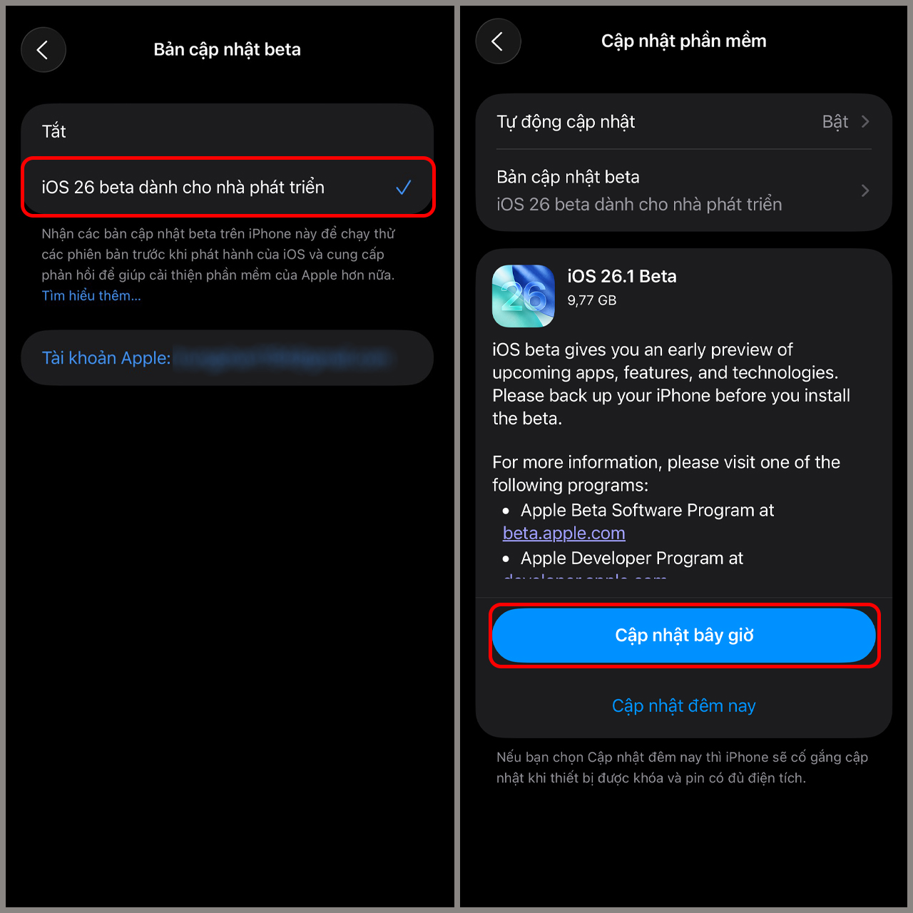 Cách cập nhật iOS 26.1 Beta