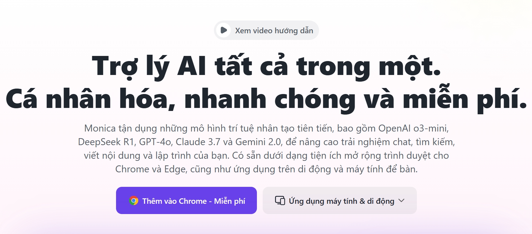 Monica là tiện ích AI trên Chrome, tích hợp ngay trình duyệt để bạn dùng trí tuệ nhân tạo ở mọi trang