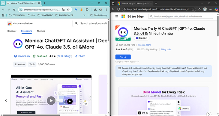 Cách cài đặt tiện ích mở rộng trên Chrome và Edge: Nhấn trực tiếp vào liên kết cài đặt trên Chrome hoặc Edge
