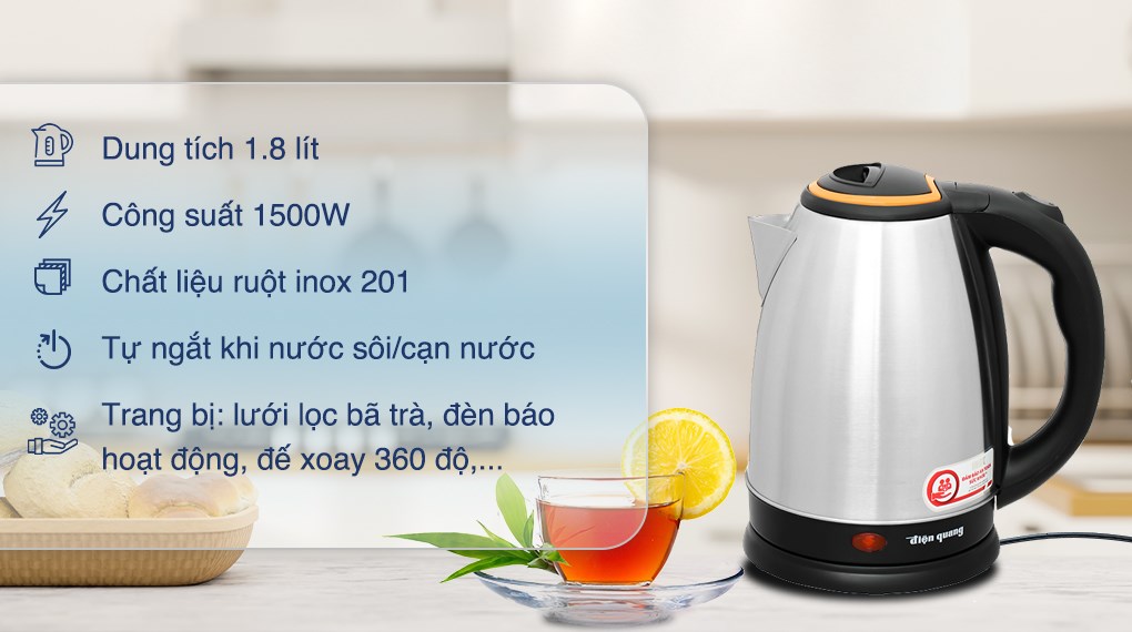 Bình đun siêu tốc Điện Quang ĐQ EKT06 1518 BL Inox 201 dung tích 1.8 lít