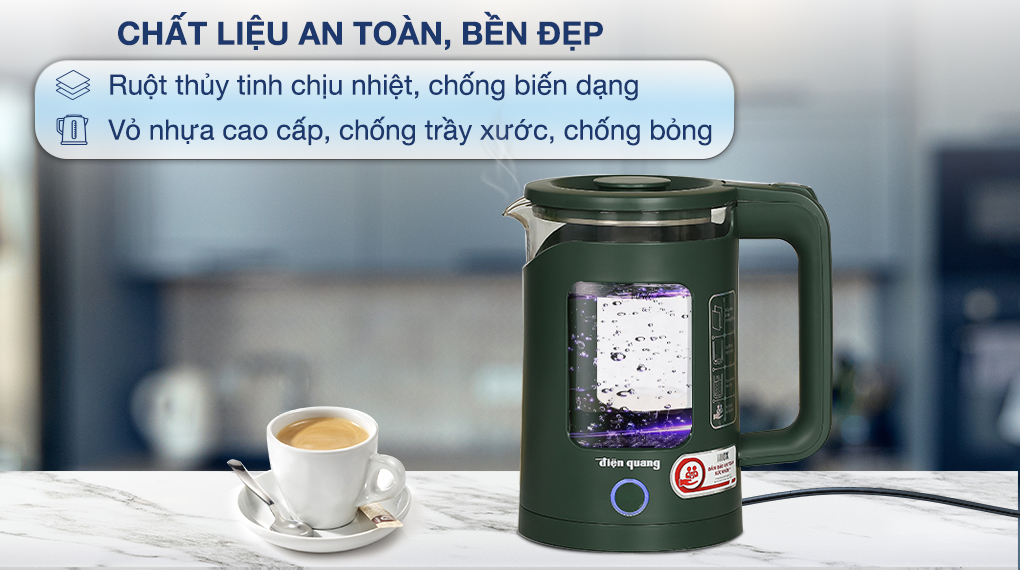 Bình đun siêu tốc Điện Quang ĐQ EKT16 1515 MG ruột thủy tinh đèn LED báo sôi