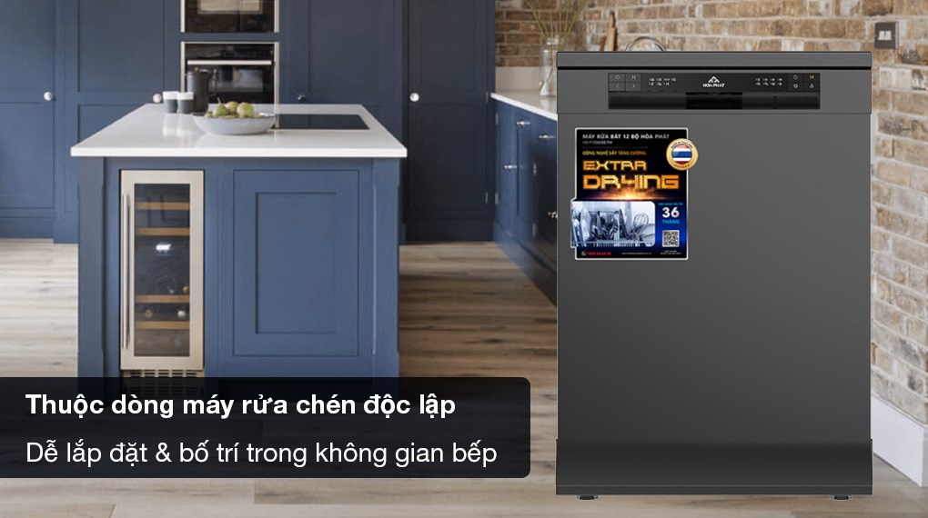 Máy rửa chén độc lập Hòa Phát HD F1206EBB TM sang trọng, dễ lắp đặt trong không gian bếp