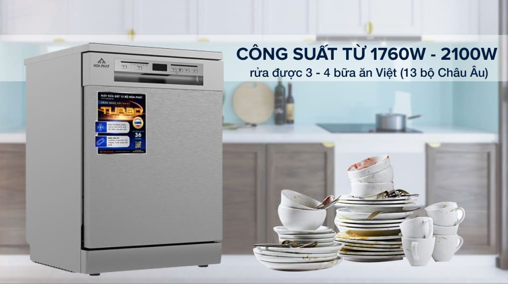 Máy rửa chén độc lập Hòa Phát HD F1306DBS TM rửa được lượng lớn chén đĩa trong 1 lần