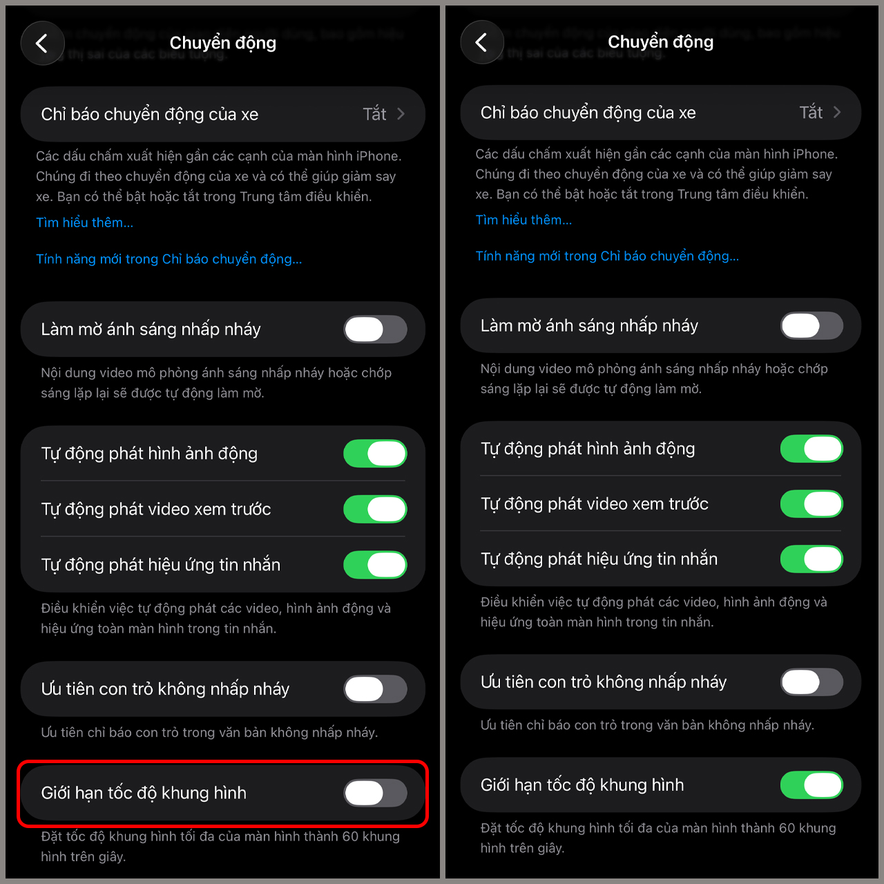 Cách bật/tắt màn hình 120Hz trên iPhone 17