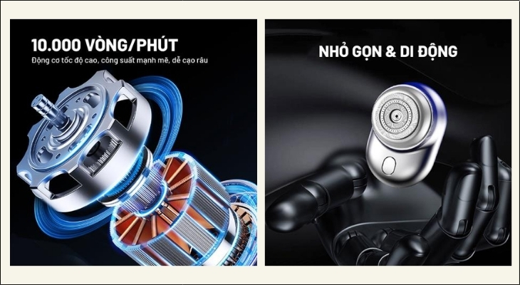 Máy cạo râu khô và ướt Hyundai PHT-045-BU hoạt động mạnh mẽ với tốc độ xoay lên đến 10.000 vòng/phút