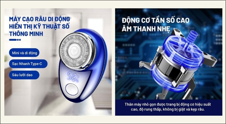 Máy cạo râu khô và ướt Hyundai PHT-051-BU có màn hình LED giúp người dùng dễ dàng theo dõi tình trạng pin và hoạt động của thiết bị