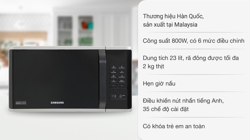 Lò vi sóng Samsung MS23K3513AS 23 lít khoang men Ceramic tự động rã đông