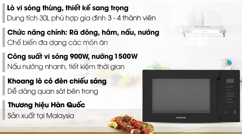 Lò vi sóng Samsung MG30T5018CK 30 lít chiên không dầu Grill Fry và men Ceramic kháng khuẩn