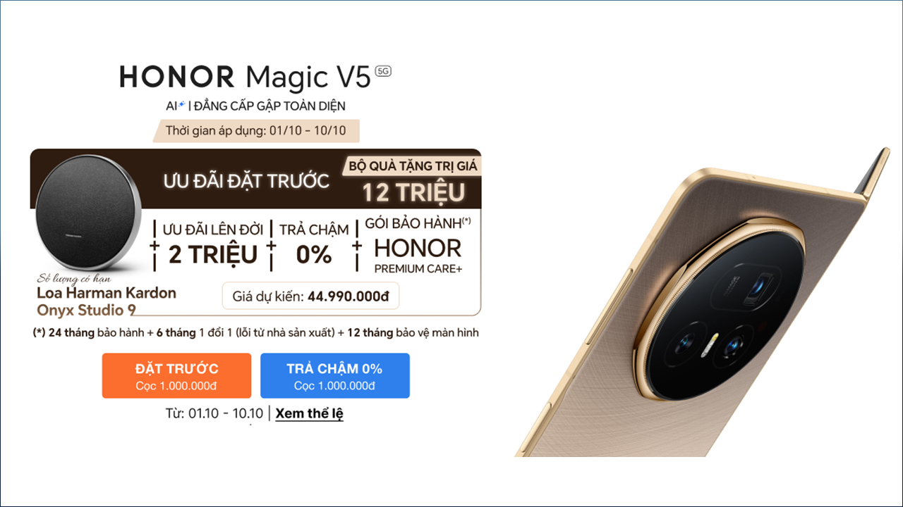 Đặt Trước Honor Magic V5: Tặng Bộ Quà Trị Giá 12 Triệu, Gồm Có Loa Harman Kardon Onyx Studio 9, Hết Loa Tặng Bút Honor Magic Pen Đặt Trước Honor Magic V5: Tặng Bộ Quà Trị Giá 12 Triệu, Gồm Có Loa Harman Kardon Onyx Studio 9, Hết Loa Tặng Bút Honor Magic Pen