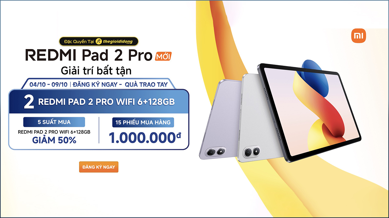 Đăng Ký Nhận Thông Tin Redmi Pad 2 Pro, Trúng 2 Suất Mua Máy Miễn Phí, 5 Suất Mua Chỉ Với Nửa Giá Đăng Ký Nhận Thông Tin Redmi Pad 2 Pro, Trúng 2 Suất Mua Máy Miễn Phí, 5 Suất Mua Chỉ Với Nửa Giá