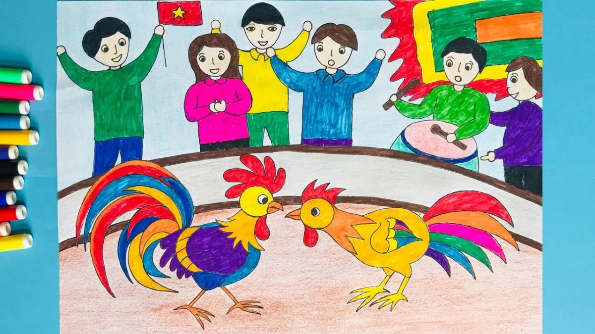 Tranh lễ hội chọi gà