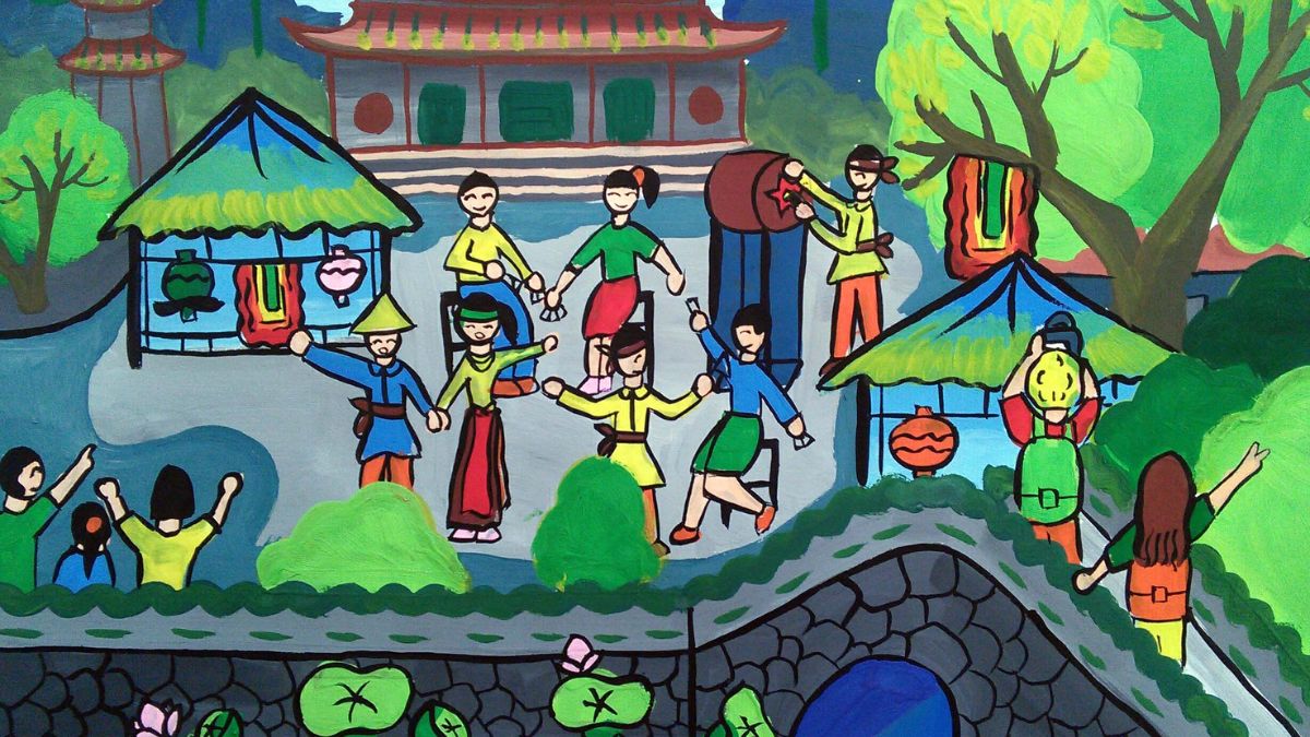 Tranh vẽ lễ hội đơn giản đẹp nhất