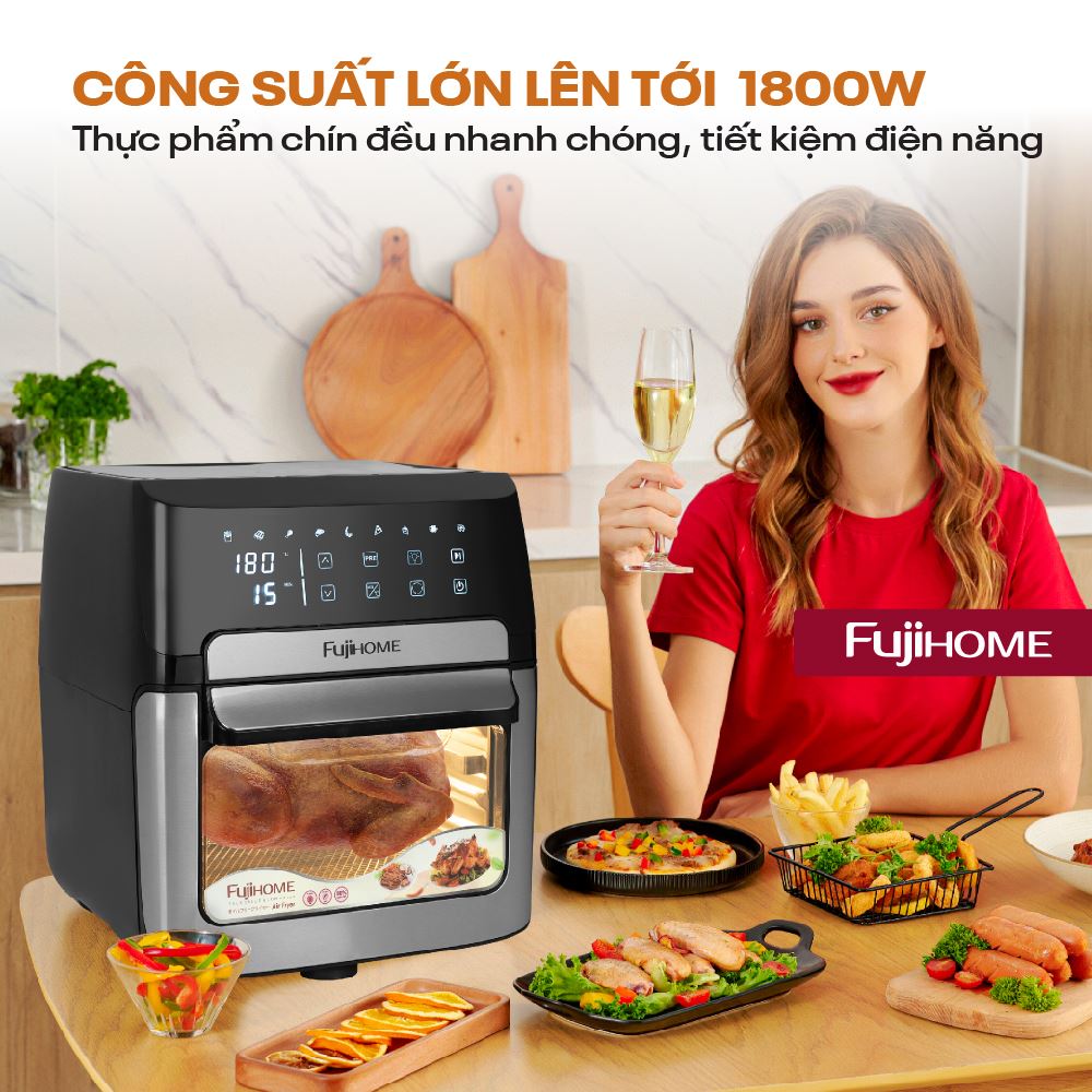 Nồi chiên không dầu FUJIHOME A12DB 12 lít có dung tích lớn phù hợp cho cả gia đình