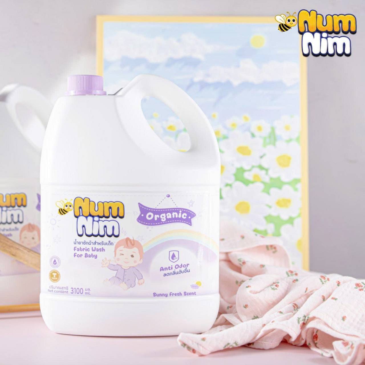 Nước giặt quần áo cho bé NumNim Tím hương nắng mai can 3.1 lít