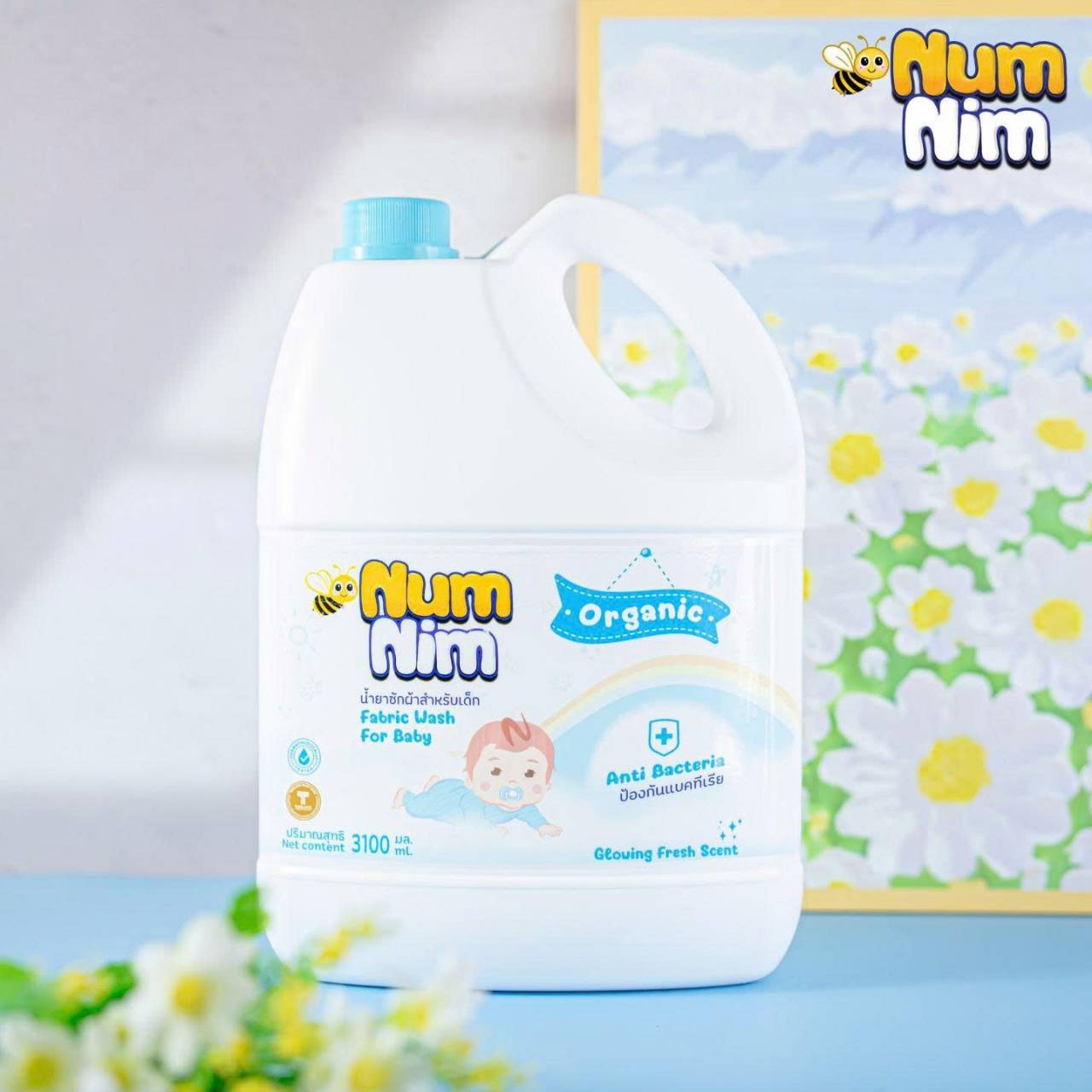 Nước giặt quần áo cho bé Num Nim Xanh hương tươi mát can 3.1 lít