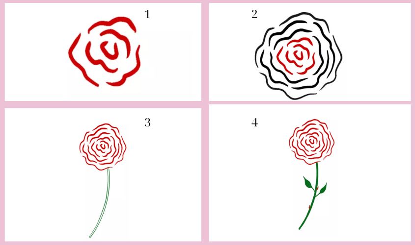Các bước vẽ hoa hồng đơn giản