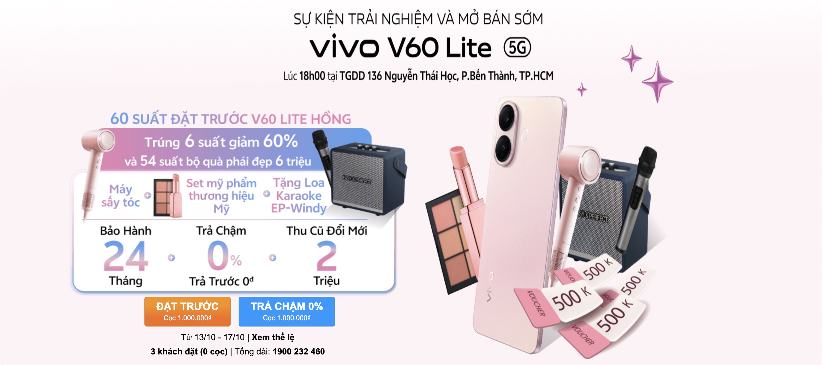 2. Đặt Trước Vivo V60 Lite Hồng, Trúng 6 Suất Giảm 60% Và 54 Suất Bộ Quà Phái Đẹp 6 Triệu 2. Đặt Trước Vivo V60 Lite Hồng, Trúng 6 Suất Giảm 60% Và 54 Suất Bộ Quà Phái Đẹp 6 Triệu