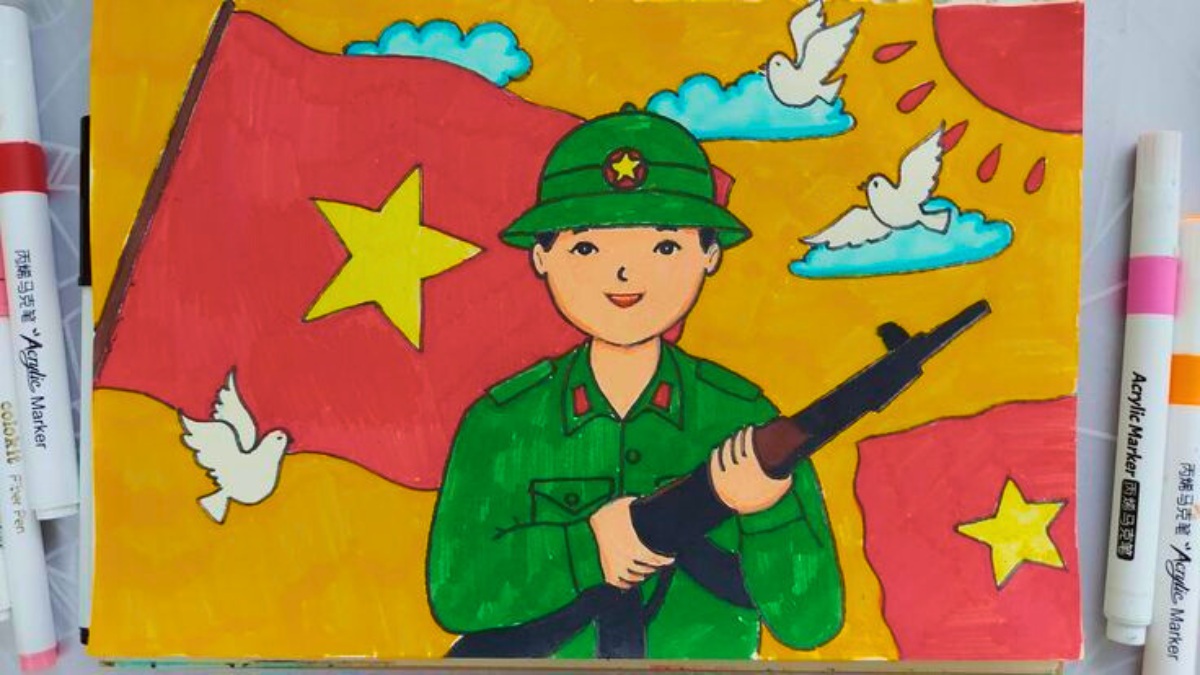 Mẫu tranh em yêu Tổ Quốc Việt Nam đơn giản