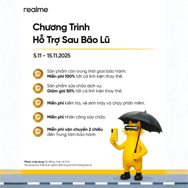 Realme hỗ trợ khách hàng mùa bão Bualoi