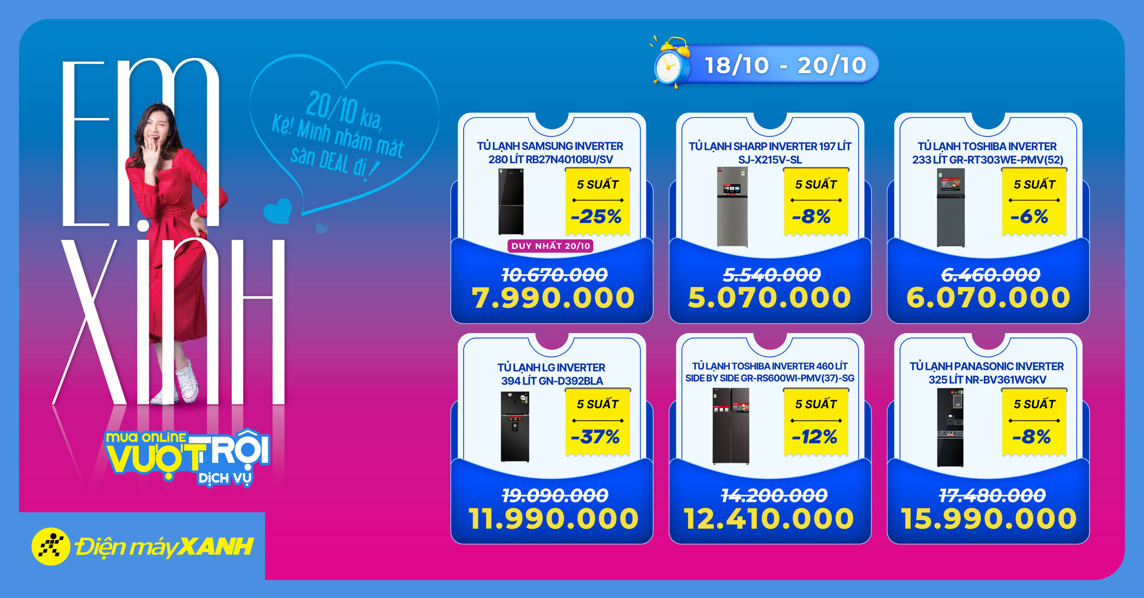 20.10: QUÀ NHƯ Ý CHO NGƯỜI TRÂN QUÝ - Săn deal sốc, tham gia vòng quay may mắn trúng quà 0Đ tại Điện máy XANH!