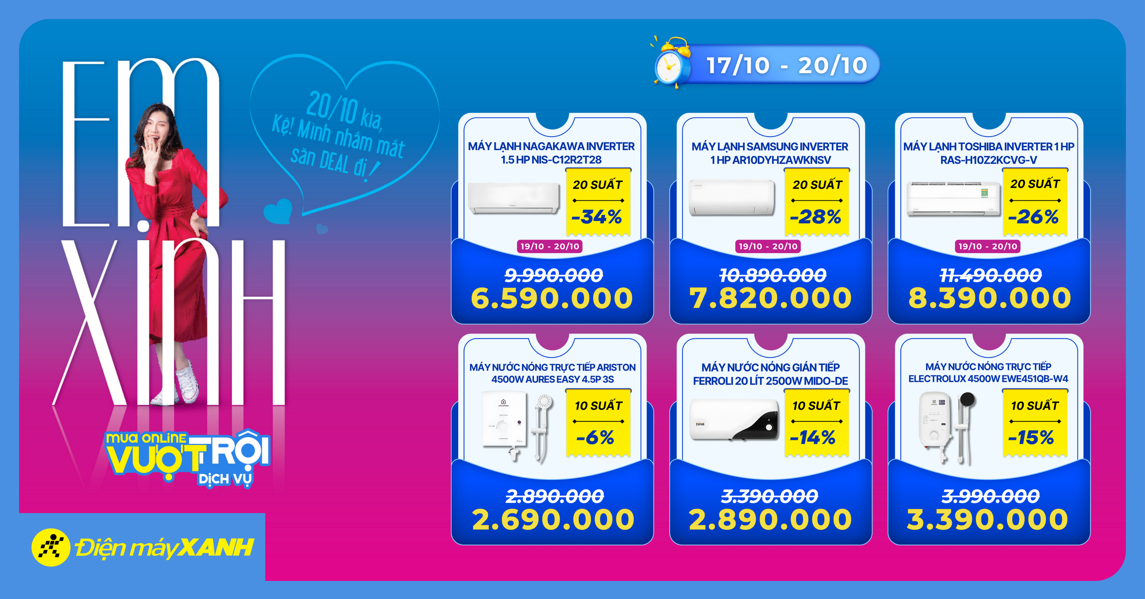 20.10: QUÀ NHƯ Ý CHO NGƯỜI TRÂN QUÝ - Săn deal sốc, tham gia vòng quay may mắn trúng quà 0Đ tại Điện máy XANH!