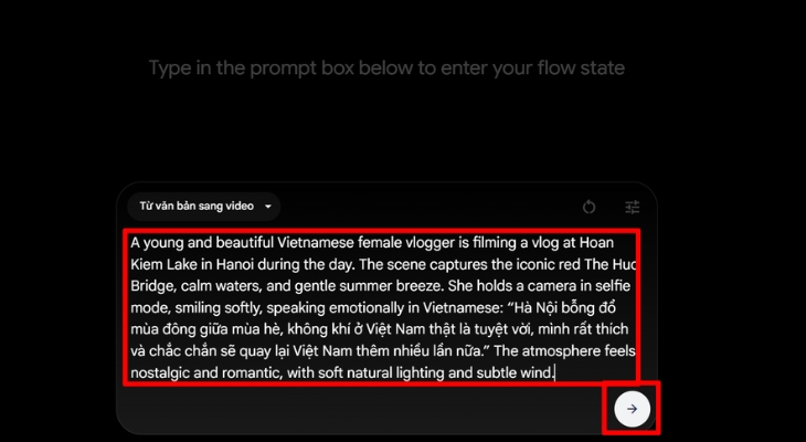 Nhập prompt veo 3 bằng tiếng anh