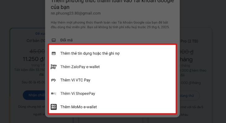 Thanh toán đăng ký tài khoản Google AI Pro