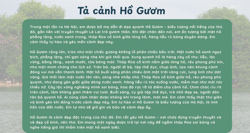 Mẫu văn tả cảnh Hồ Gươm