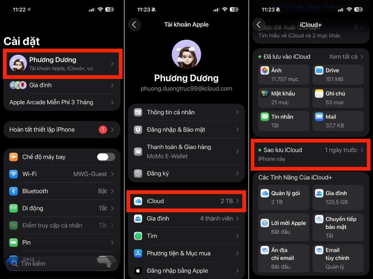 Sao lưu iCloud Sao lưu iCloud