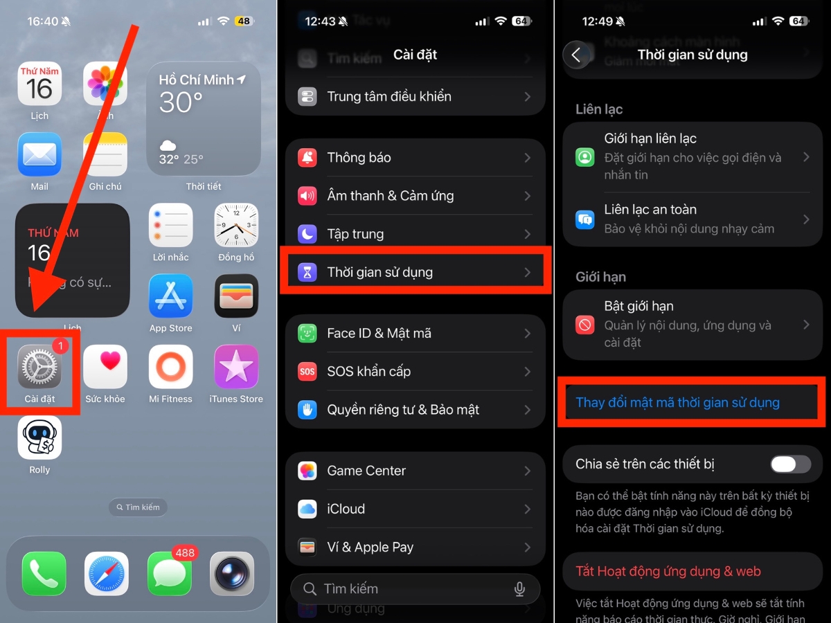 Chọn Thay đổi mật mã Thời gian sử dụng Chọn Thay đổi mật mã Thời gian sử dụng