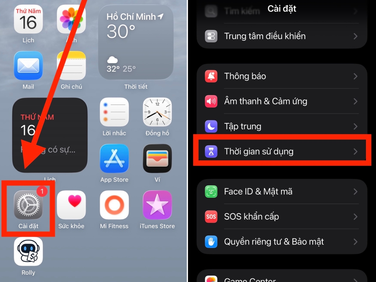 Cài đặt > Thời gian sử dụng Cài đặt > Thời gian sử dụng
