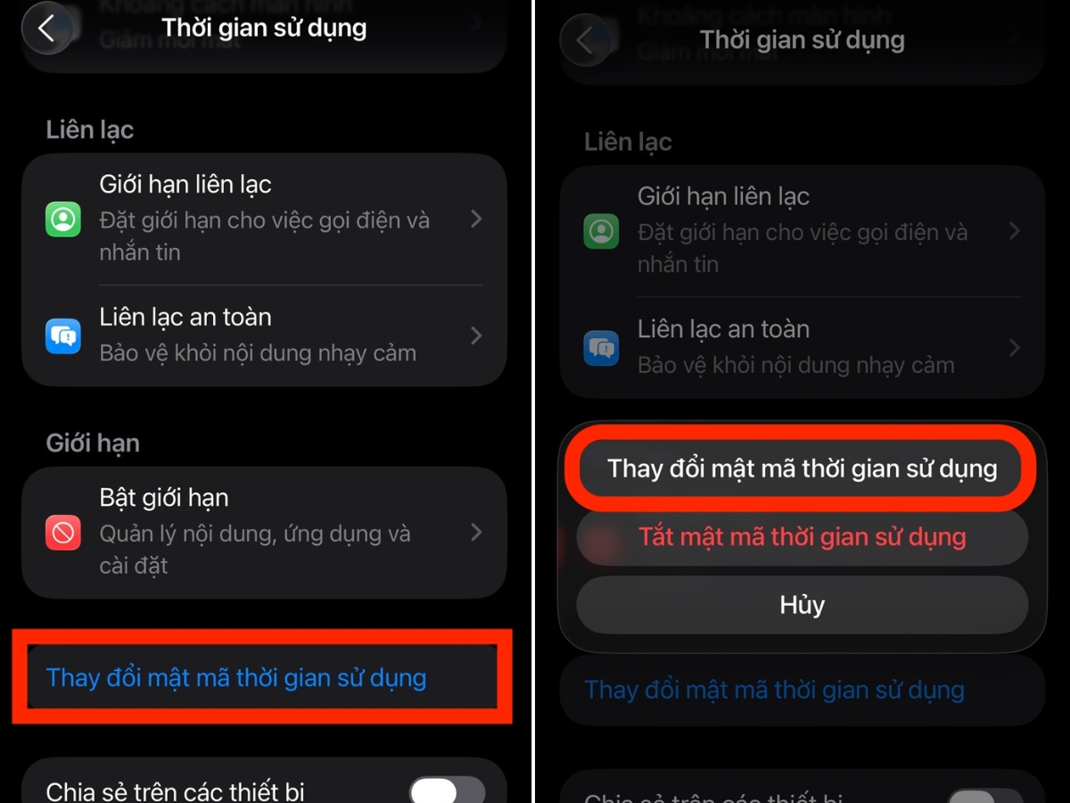 Chọn Thay đổi mật mã Thời gian sử dụng Chọn Thay đổi mật mã Thời gian sử dụng