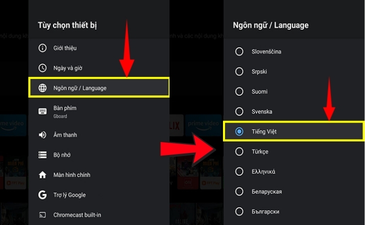 Chọn ngôn ngữ Tiếng Việt để điều khiển câu lệnh chính xác hơn
