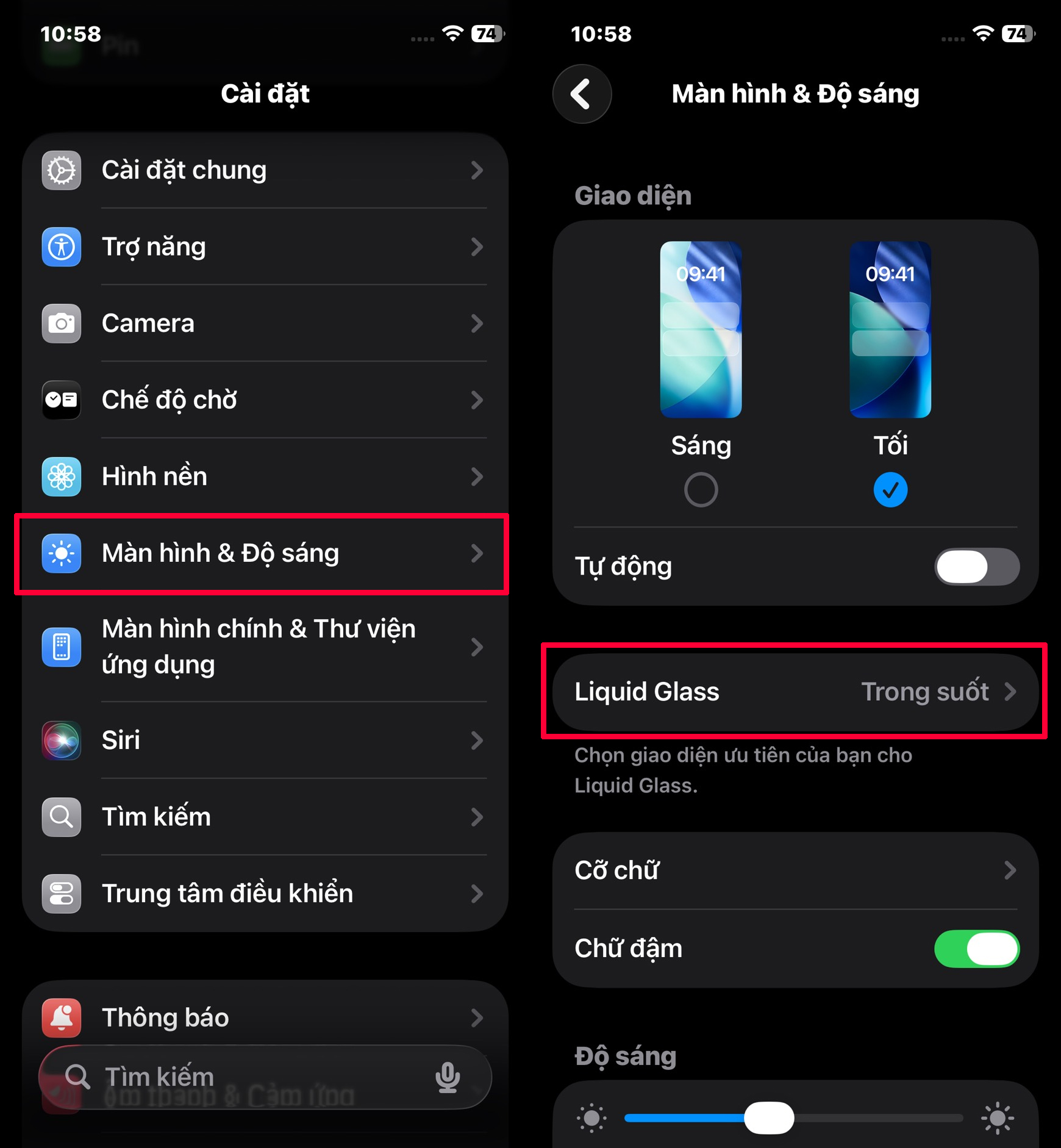 Cách chỉnh độ trong suốt Liquid Glass trên iOS 26