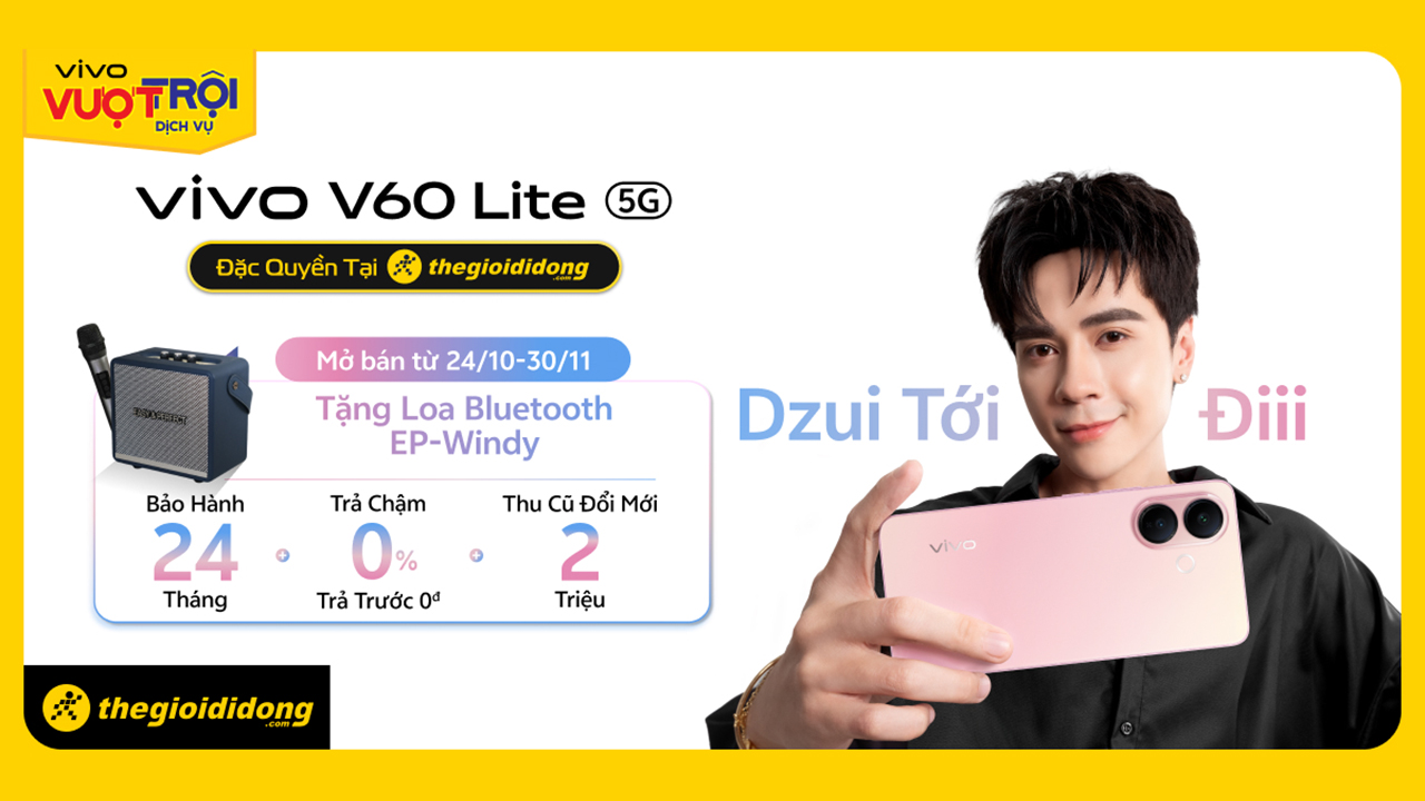Hotsale Mở Bán Vivo V60 Lite 5G: Tặng Loa Ep-Windy, Thu Cũ Đổi Mới Trợ Giá Đến 2 Triệu Hotsale Mở Bán Vivo V60 Lite 5G: Tặng Loa Ep-Windy, Thu Cũ Đổi Mới Trợ Giá Đến 2 Triệu