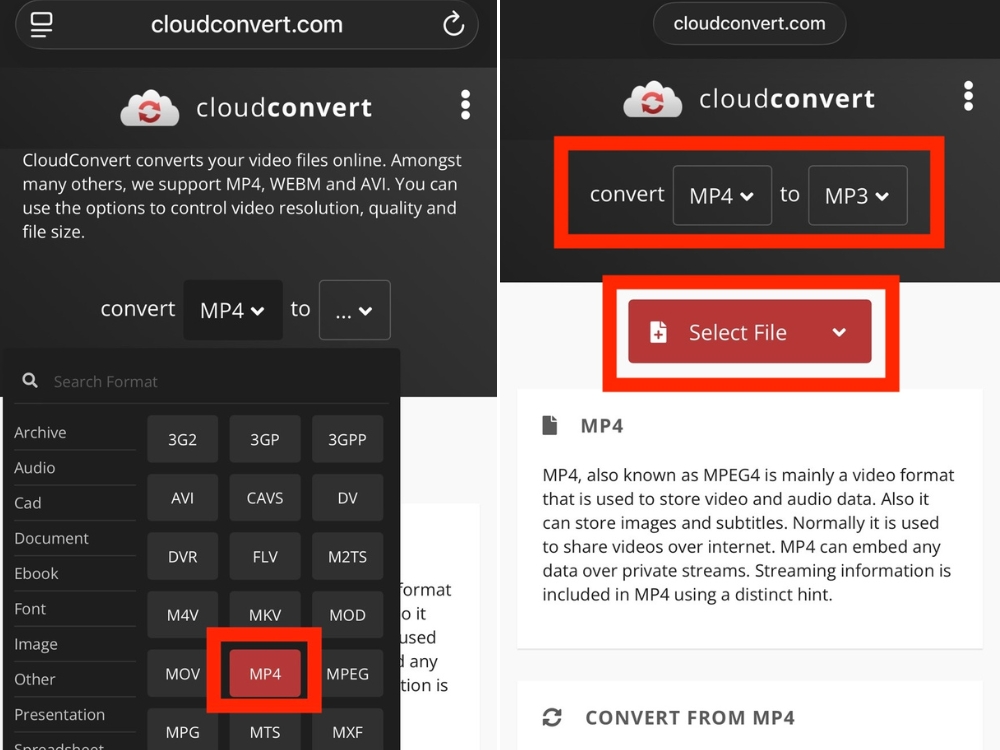 Chọn Convert MP4 to MP3 > Nhấn n&uacute;t Select File
