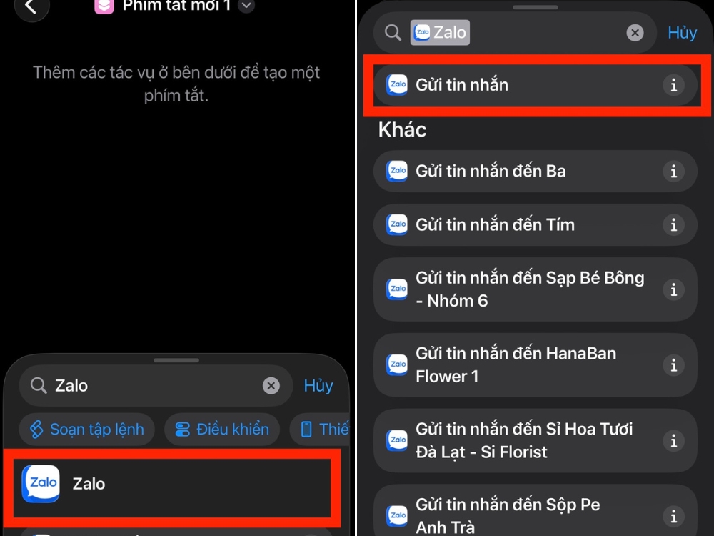 Chọn Gửi tin nhắn qua Zalo