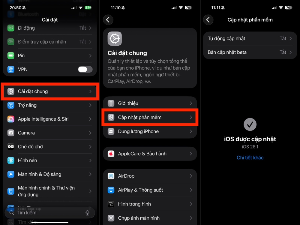 C&agrave;i đặt chung > Cập nhật phần mềm mới nhất