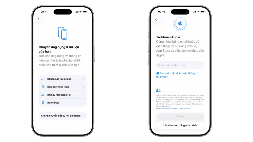 Khôi phục từ bản sao lưu iCloud > Đăng nhập Apple ID Khôi phục từ bản sao lưu iCloud > Đăng nhập Apple ID