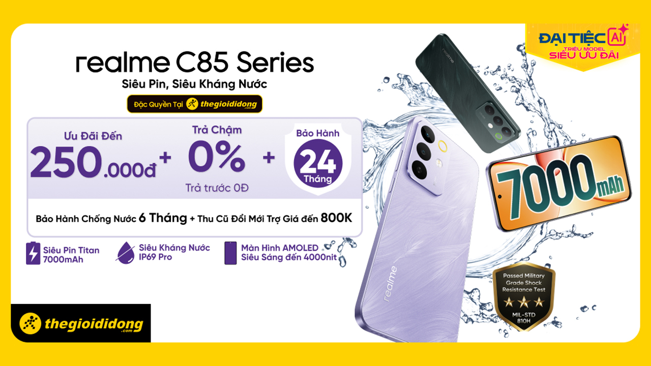 Hotsale mở bán realme C85 series: Giảm đến 250K, trả chậm 0% trả trước 0đ, bảo hành đến 2 năm