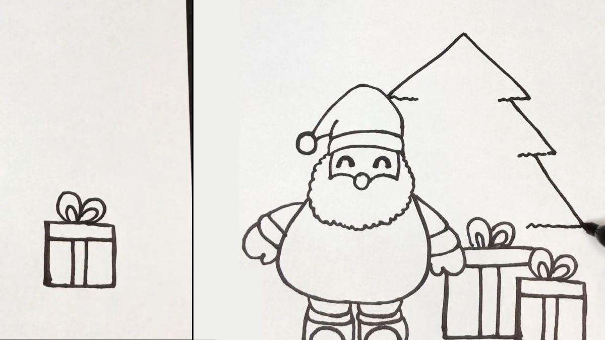 Bước 2: Vẽ cây thông và hộp quà