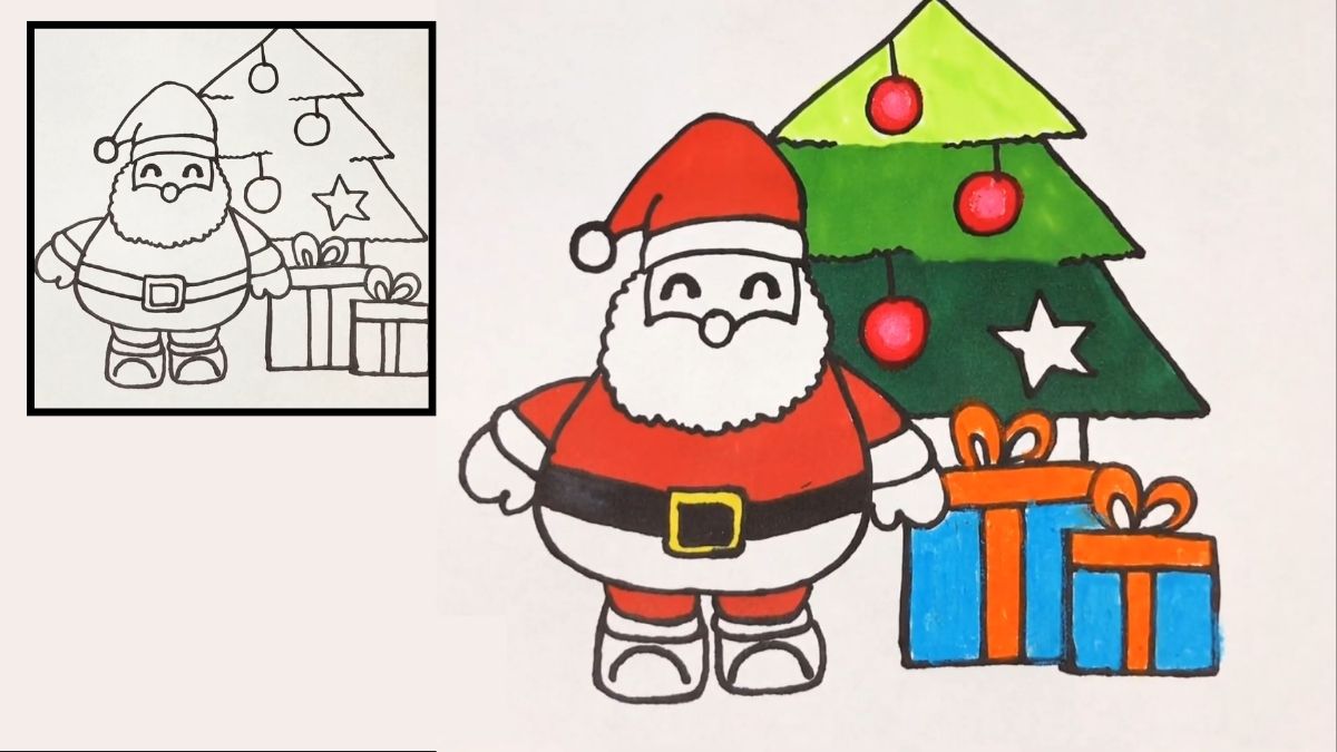 Bước 2: Vẽ cây thông và hộp quà