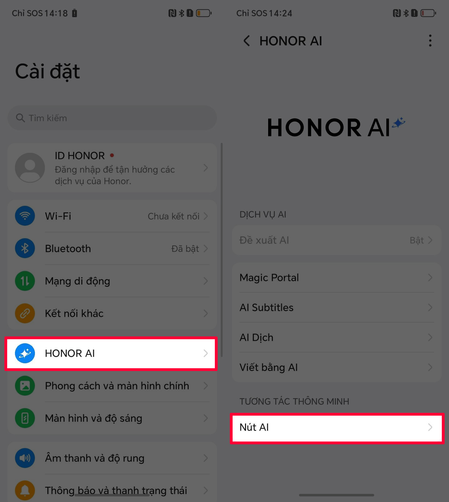 Cách bật nút AI trên HONOR X7d